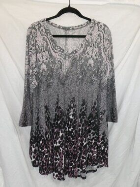 Bai Sheng GT Long Tunic Printed Blouse Women's Size XXL
